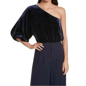 Alice + Olivia Craven Cne Shoulder Top S Velvet Sapphire Blue Party Viscose Silk
